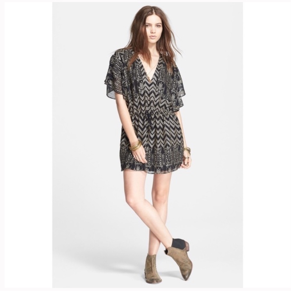 FREE PEOPLE | Love My Chaos Black Gold Dress XS EUC